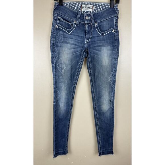 Ariat Denim - ARIAT R.E.A.L. Skinny Jeans Women’s 26R Low Rise Denim Frayed Hem Blue